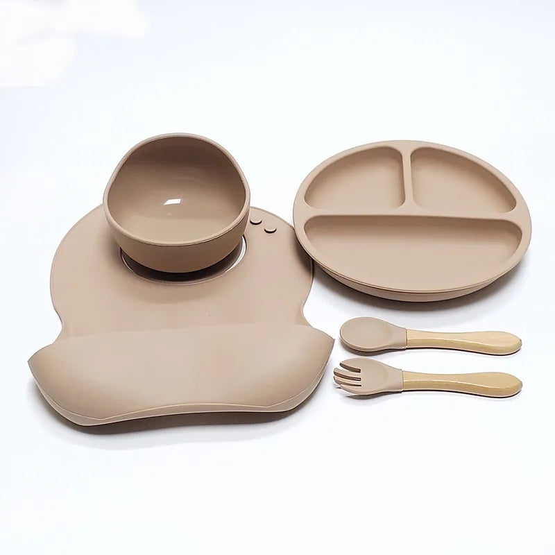 Set de 5 Platos y Cubiertos de Silicona para Niños