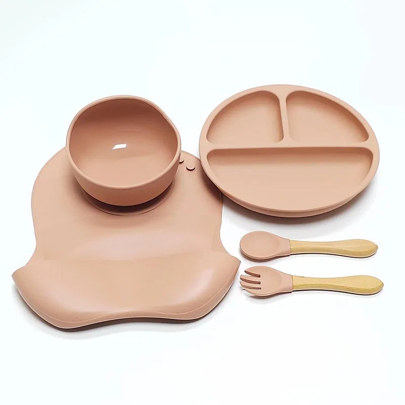 Set de 5 Platos y Cubiertos de Silicona para Niños