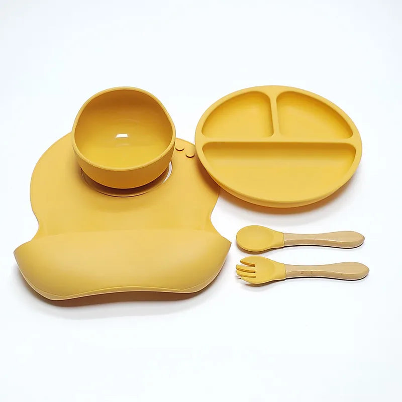 Set de 5 Platos y Cubiertos de Silicona para Niños