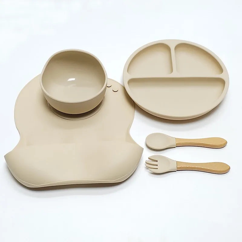 Set de 5 Platos y Cubiertos de Silicona para Niños