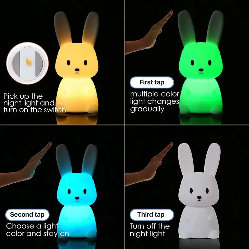 Lámpara LED de Noche de Silicona en Forma de Conejo