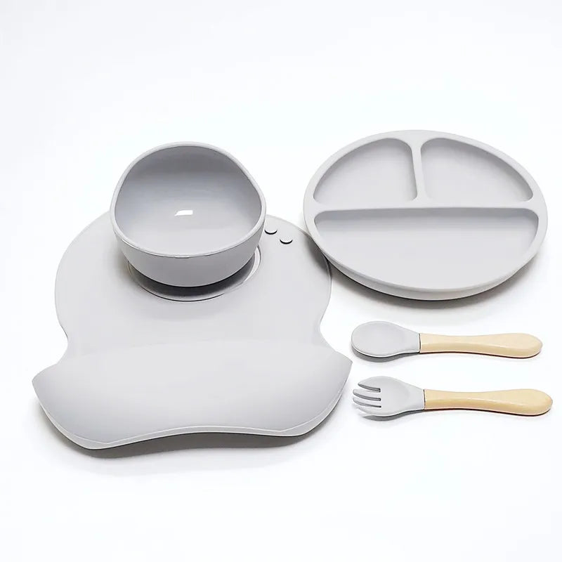 Set de 5 Platos y Cubiertos de Silicona para Niños