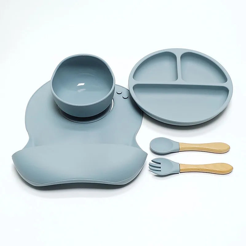 Set de 5 Platos y Cubiertos de Silicona para Niños