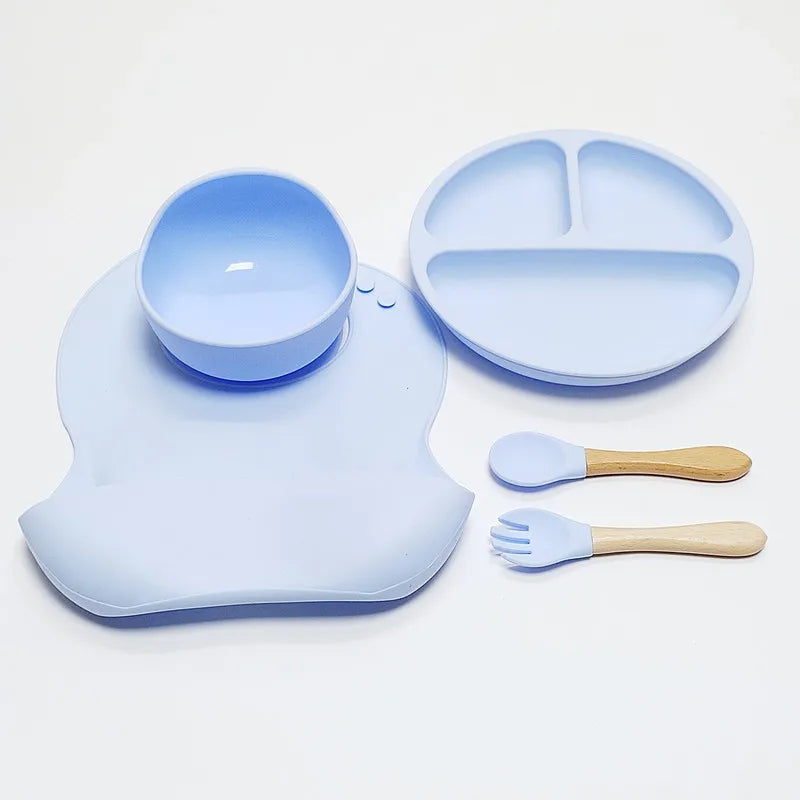 Set de 5 Platos y Cubiertos de Silicona para Niños