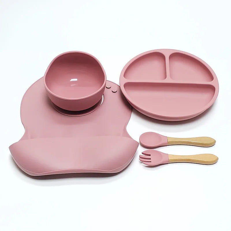 Set de 5 Platos y Cubiertos de Silicona para Niños