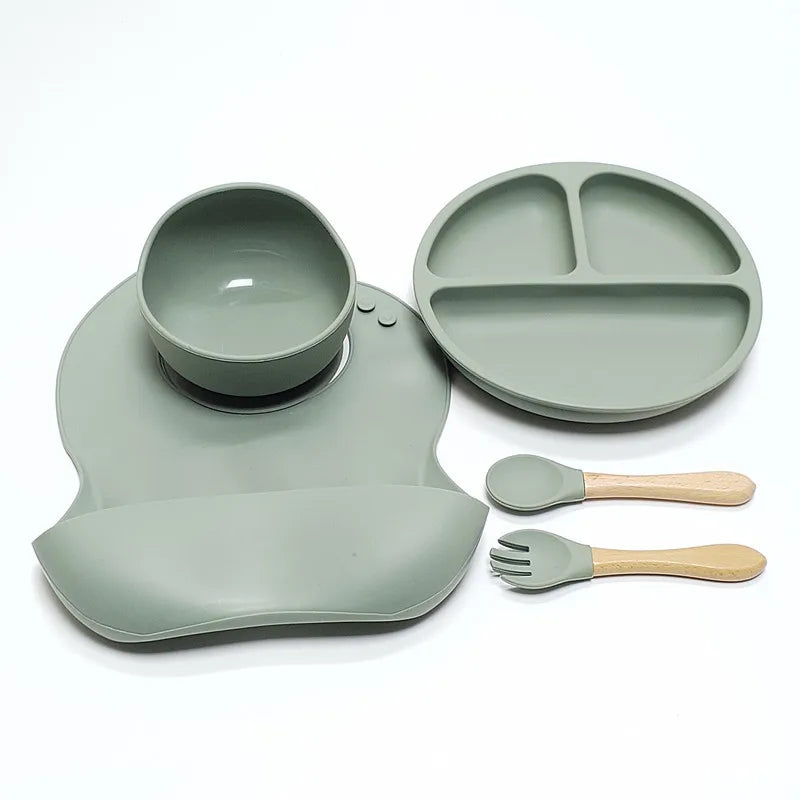 Set de 5 Platos y Cubiertos de Silicona para Niños